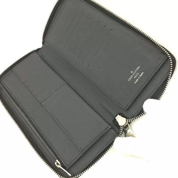 Authentic Louis Vuitton LV Taiga Leather Black Zippy Around Long Wallet Ardoise - Picture 5 of 11